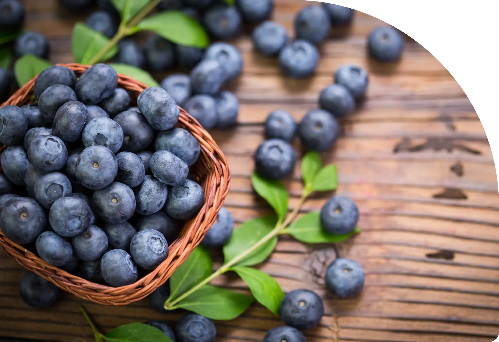 A basket of blueberries on top of a table.