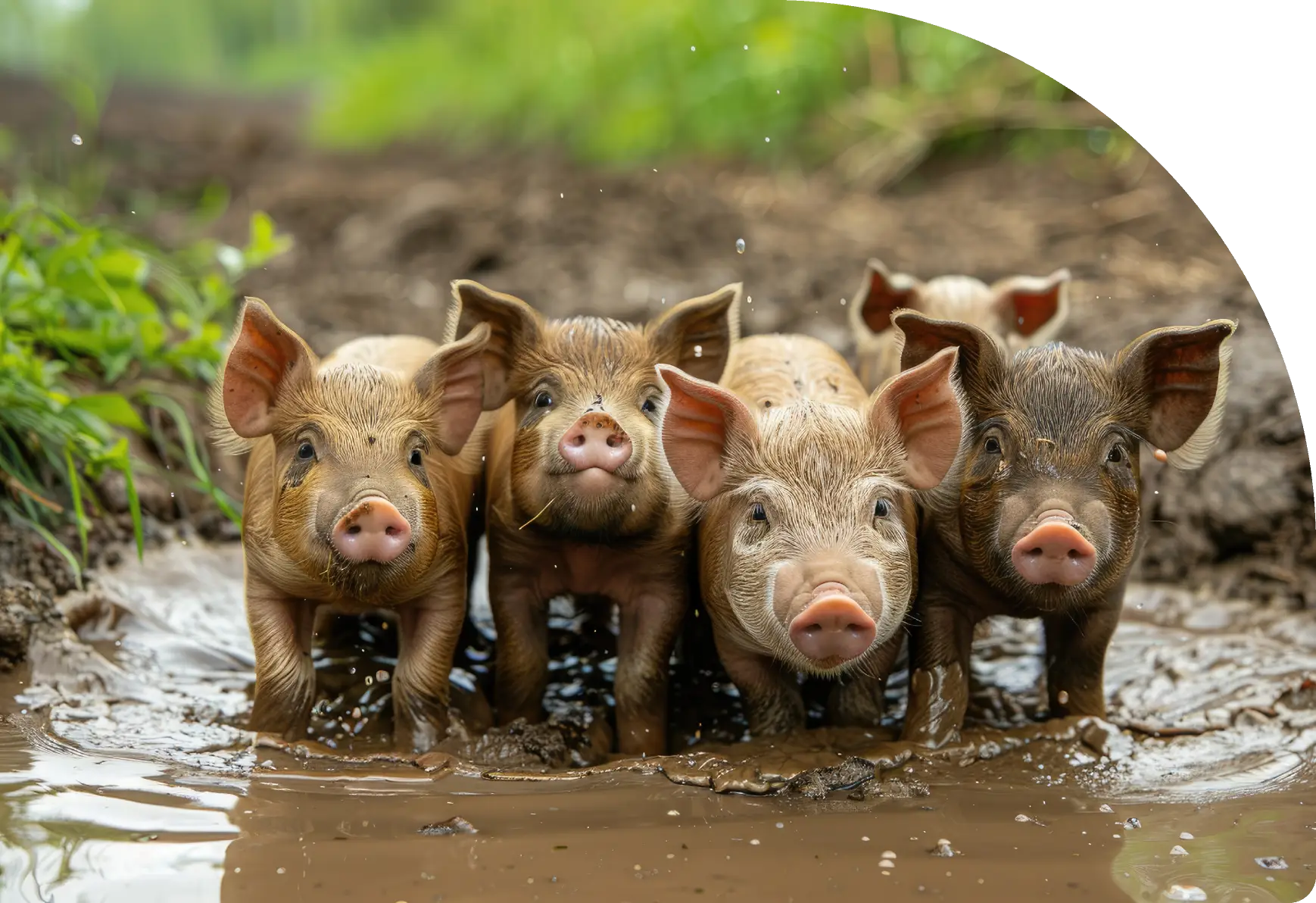 A group of pigs standing in the mud.