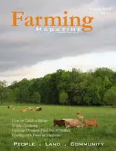 A magazine cover with cows in the background.